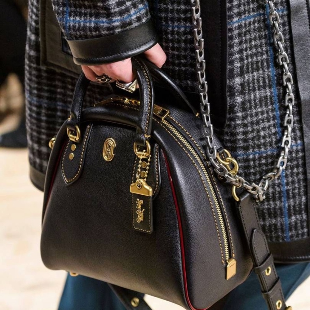 Coach Black and Gold Leather Satchel